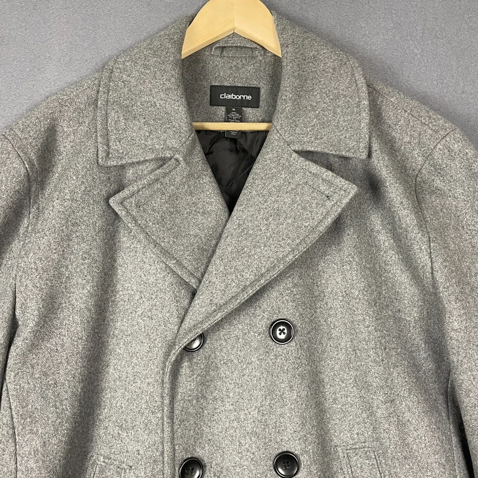 Claiborne Peacoat Feminino XL Lã Cinza Acolchoado Clássico Atemporal Preppy Business - Imagem 2 de 4