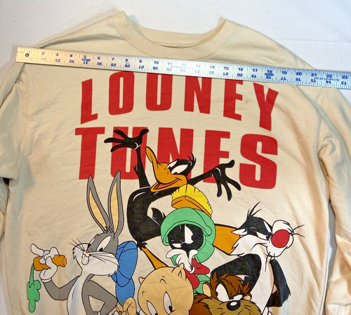Looney Tunes Sweatshirt Women L Beige Graphic Lightweight Crew Neck Pullover 90s - Picture 3 of 11