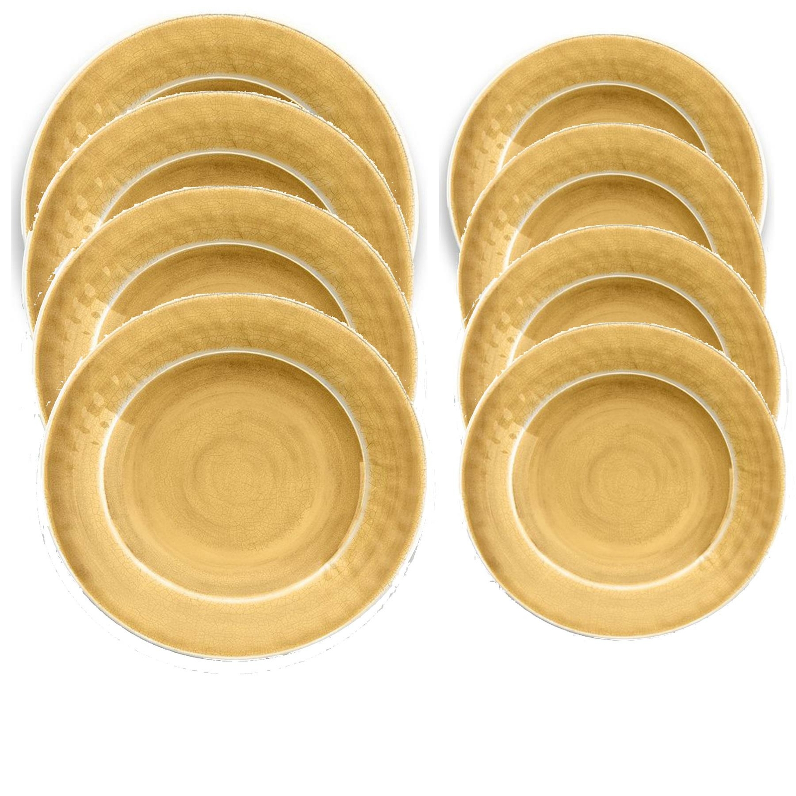 Gold Crackle Glaze 8Pc Melamine Plates Set - 4 Dinner Plates & 4 Side Plates