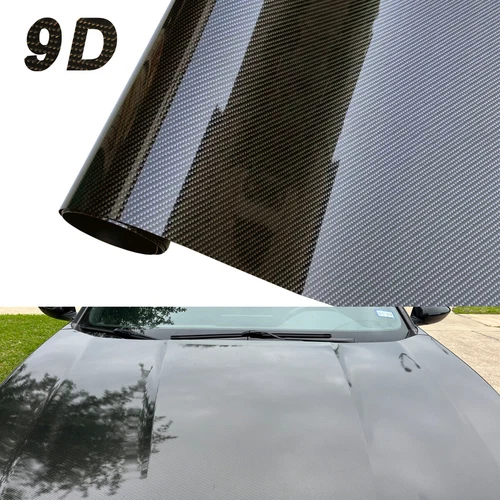 Ultra Gloss 9D PET Liner Black Carbon Fiber Car Vinyl Wrap Air Release Low Tack