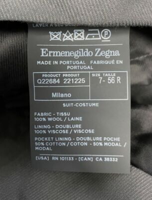 Ermenegildo Zegna Men's Gray Solid Wool Suit Dress Pants Size 56R