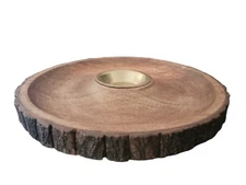 Live Edge Wooden Rotating Chip And Dip Bowl Platter Tray  15.5" .