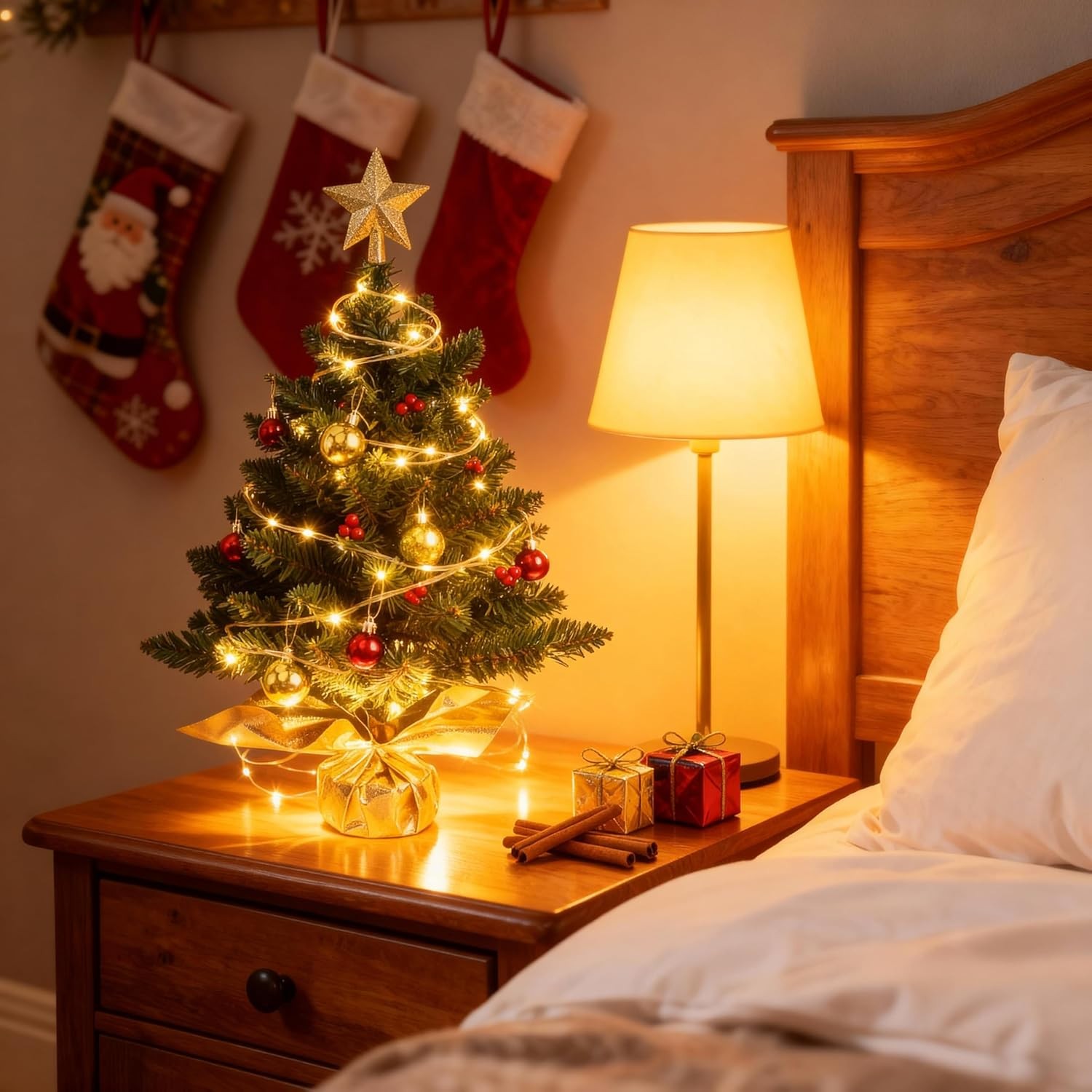 Liecho 24 Inch Tabletop Mini Christmas Tree, Miniature Pine Gold 