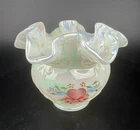 Vtg Fenton Hand Painted hearts flowers Pearl iridescent vase SIGNED A. Sallee