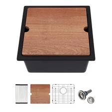 Lofeyo Black Undermount Kitchen Sink 18"x18" Workstation Granite Composite Sink