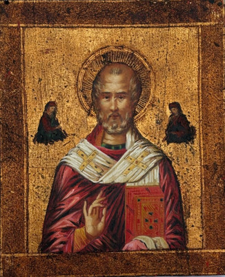 Vintage Armenian Orthodox Icon Saint Nicholas Hand-Painted Gold Leaf c.1940s