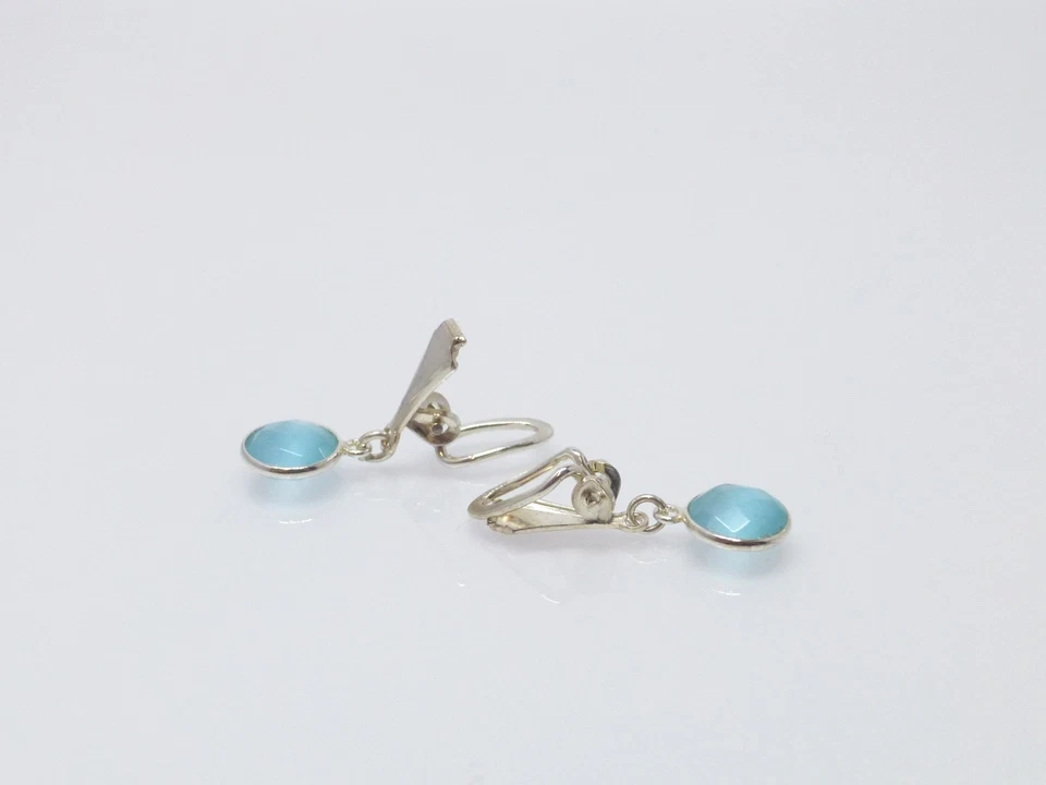 Lange Ohrclips Silber 925 Anhänger Katzenauge Hellblau - Bild 4 von 4