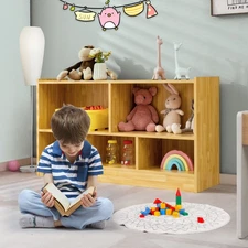 Kids 2-Shelf Bookcase 5-Cube Wooden Toy Storage Cabinet with Shelves Beige
