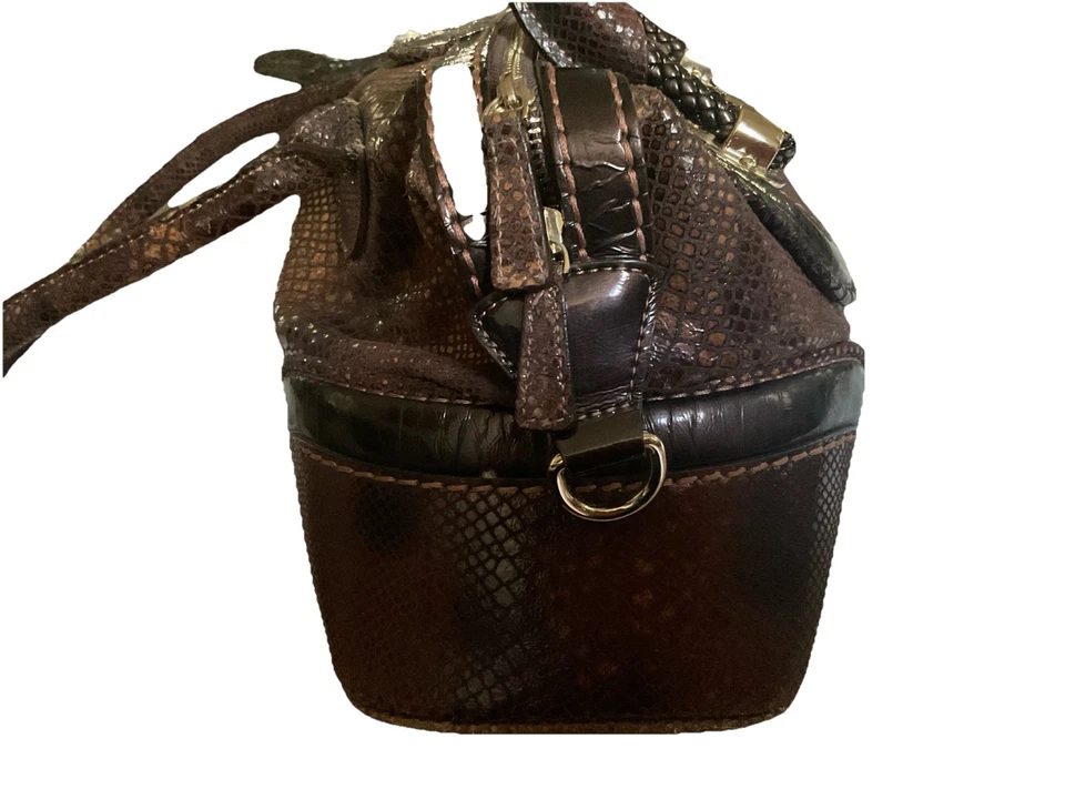 Cromia. Snake Embossed Handbag Made In Italy Brown Gold Hardware - Image 3 of 4