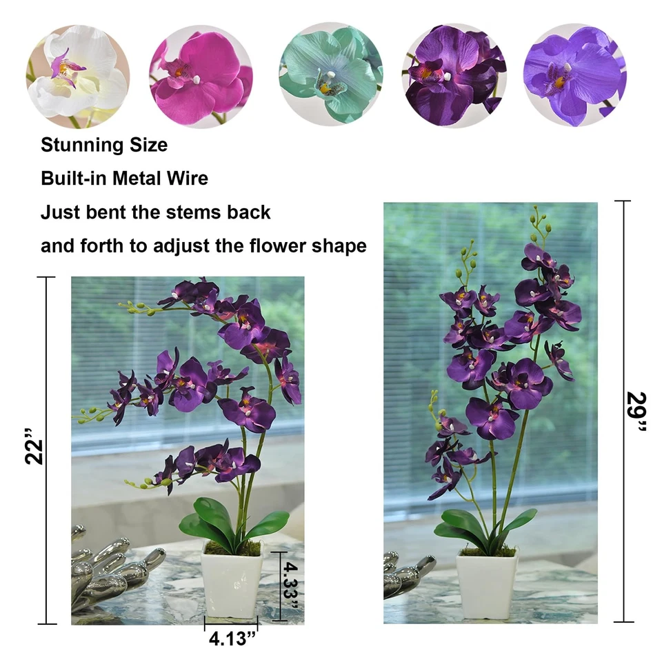 Orquídea sintética en jarrón orquídea artificial en jarrón de cerámica orquídeas de seda altas con... Foto 3 de 4