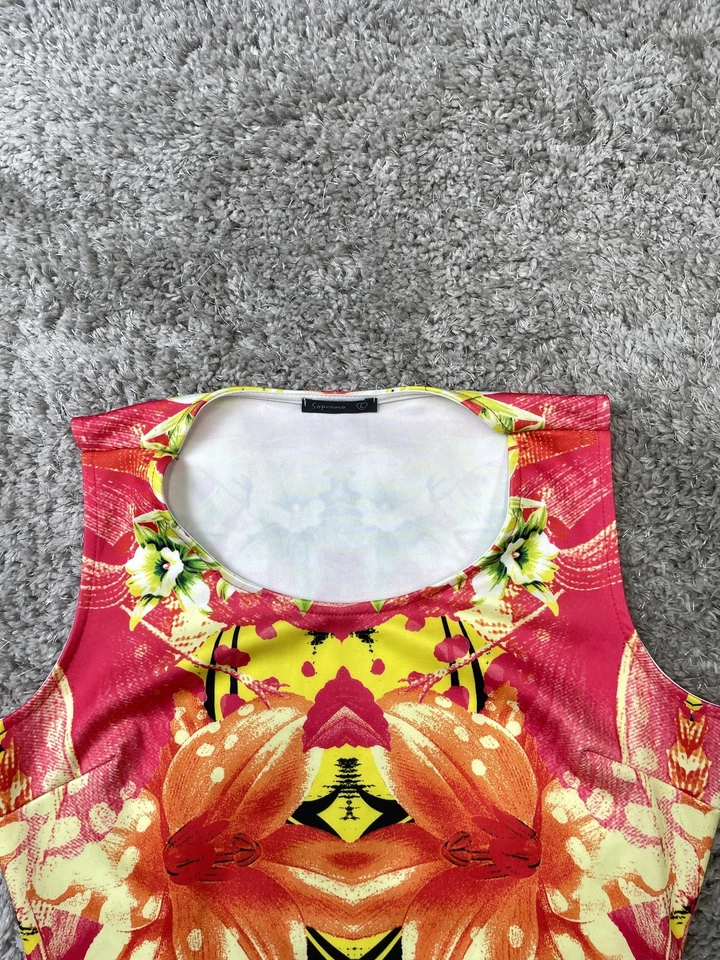 Soprano Dress Womens Large Multicolor Floral Bodycon Sheath Sleeveless Made USA - Image 4 of 4