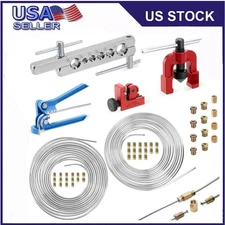 Car Brake Line Repair Kit 3/16 + 1/4 25 FT Pipe Single Flaring Tool Nuts Fitting