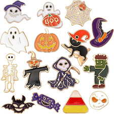 15Pcs Halloween Pins, Skull Pumpkin Bat Ghost Spooky Brooch Pins