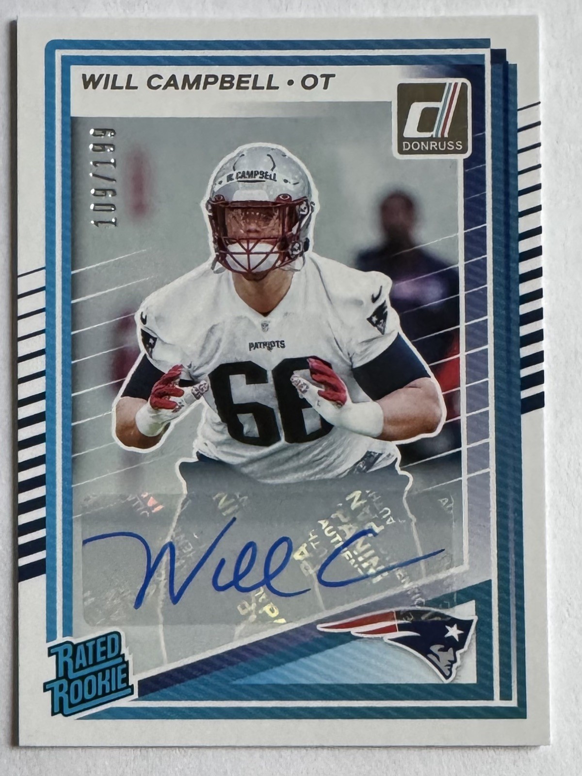 2025 Donruss WILL CAMPBELL Rated Rookie Auto #/199 NEW ENGLAND PATRIOTS #345🔥