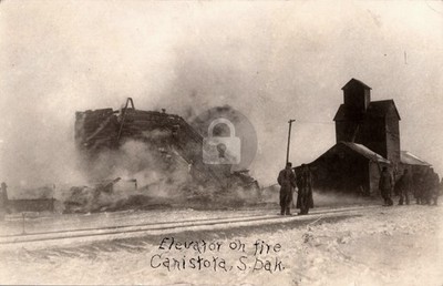 c1910 Grain Elevator On Fire Canistota SD SD McCook Co RPPC Postcard COPY