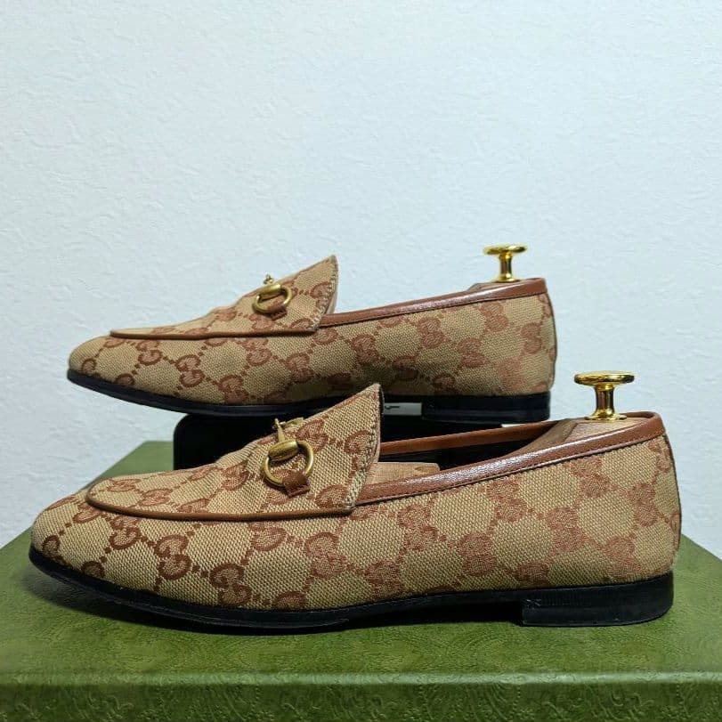 GUCCI Women's Loafers Horsebit GG Canvas Beige Size:36/JP:23 147846K Authentic thumbnail 2