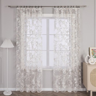 1er Gardinen Stores Ausbrenner Volie Vorhang Fensterschals Transparent mit Ösen