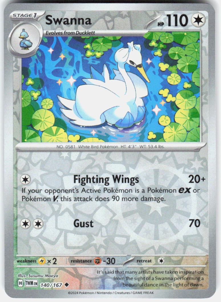 Swanna 140/167 Uncommon Twilight Masquerade Pokemon Reverse Holo Near Mint