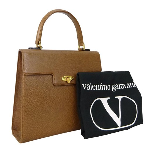 VALENTINO GARAVANI Leather Formal Handbag Brown Gold Elegant Used From Japan