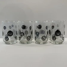 Vintage Libbey Coin Glasses MCM Black & Gold Tumblers Set of 8 RETRO Barware