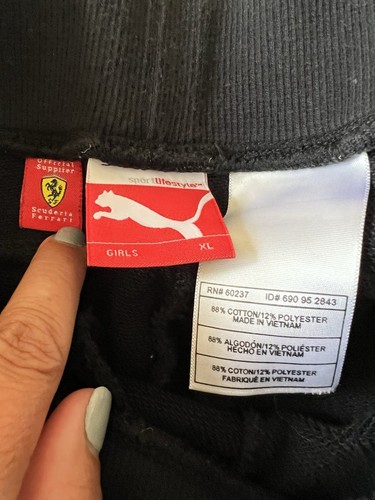 Puma X Ferrari Girls Activewear Jogger Pants XL Black Sweatpants Logo Pockets - Picture 4 of 4