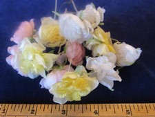 Vtg Millinery Flower Collection Pure Silk Blooms 1" White Pink Yelo German H5416
