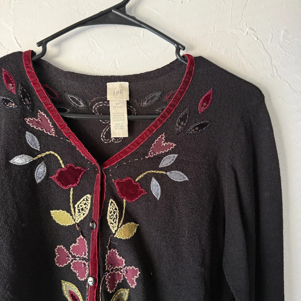 Suéter J Jill Y2k Caprimigoth Mediano Pequeño Floral Bordado Botón Cárdigan Foto 3 de 4