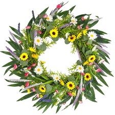 Spring Summer Wreath for Front Door, 20" Sunflower Daisy Artificial Floral Wr...