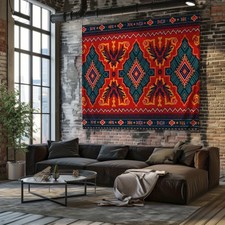 1pc Vintage Style Handwoven Tapestry - Traditional Geometric & Tribal Patterns,