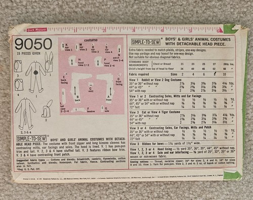 Vintage Simplicity Schnittmuster 6199, 9050, 9136 Kinder Halloween Puritan SCHNITT - Bild 6 von 10
