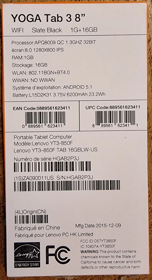 Original Lenovo Yoga Tab 3 8 YT3-850F WiFi 16GB ROM 1GB RAM  Android Tablet PC - Immagine 2 di 4