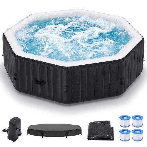 SLSY 1-6 Person Portable Inflatable Hot Tub with Bubble Massage Jets,LED lights