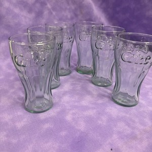 Vintage Coca Cola Glass 4.5" Green Tint 6oz Six Glasses