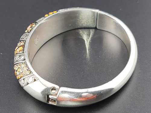 Designer Signed Brighton Crystal Voyage Amber Rhinestone Hinged Bangle Bracelet - Picture 7 of 8