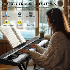 Glarry 88 Key Folding Keyboard Piano Portable Folding Piano Bluetooth With Stand