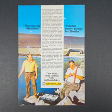 1977 Caterpillar Tractor Co Heavy Equipment Vintage Print Ad Fishing Below Dam