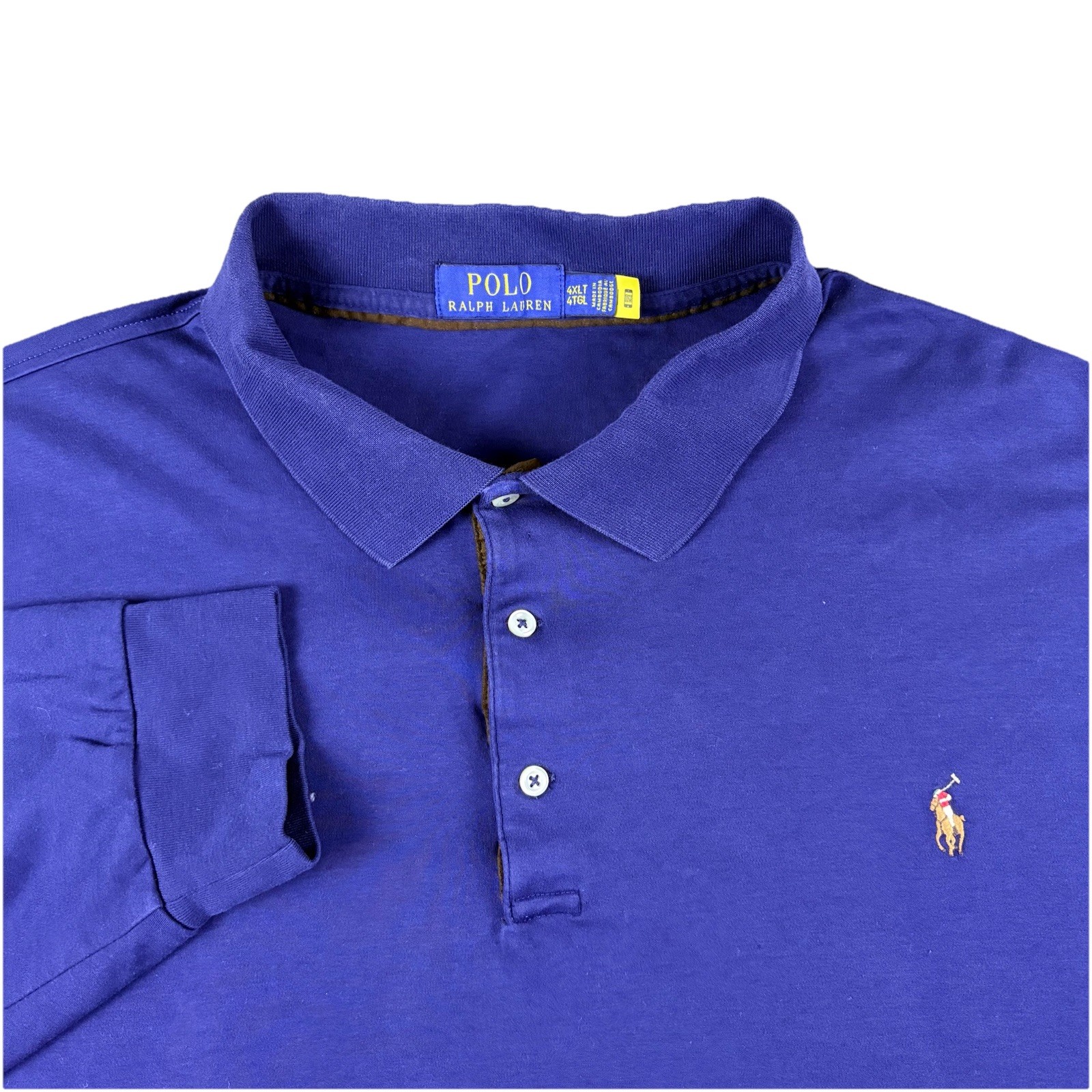 POLO Ralph Lauren Polo Shirt Men 4XLT Big Tall Blue Long Sleeve Cotton Preppy