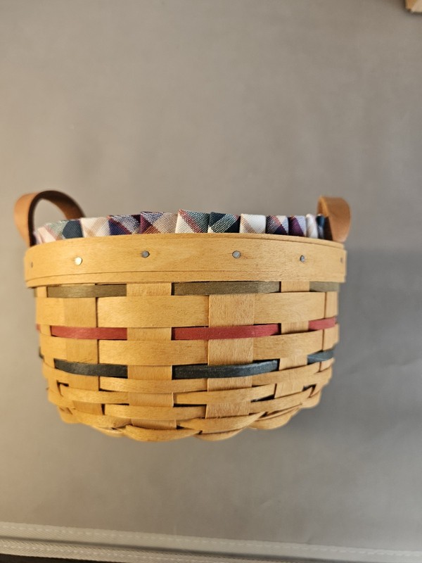 Longaberger Button basket with Plaid Fabric Liner and Plastic Protector