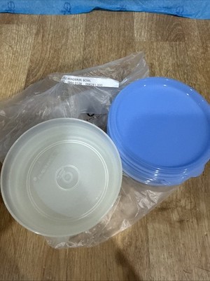 Lot of 4 Tupperware 6 oz Sheer Wonder Bowls Snack #1286 w Blue Seal/Lids #215