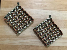 Handmade 2 Beautiful Cotton Woven Potholders Trivets 6 FAll Colors Design