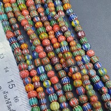 Vintage venetian african style glass chevron 5mm beads long strand