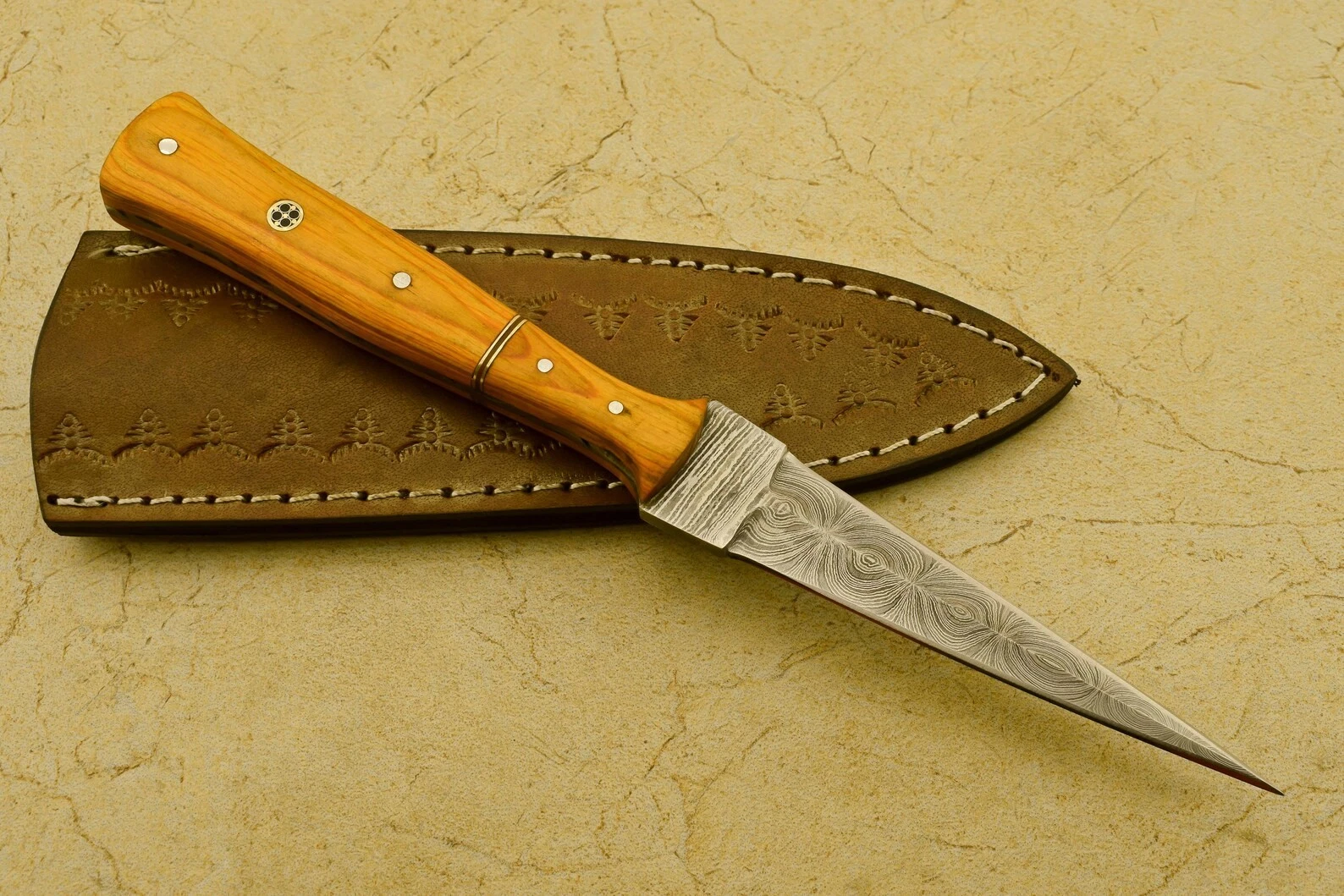 Hand Forged Damascus Boot Knife 9" Double Edge Fixed Blade Sheath