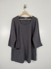 Sahara Top Gr. Large grau 100% Leinen Bluse Tunika Oversize Relaxed Taschen