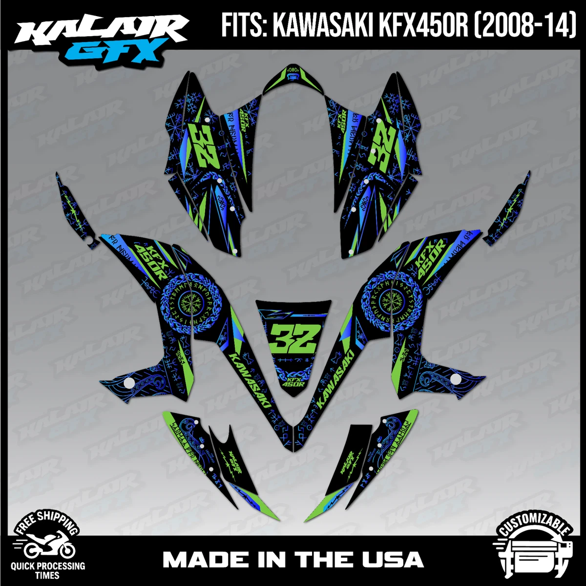 Stickers / Décalcomanies ATV Pour Kawasaki KFX450R (2008-2015) - NWOLF PK - Neuf