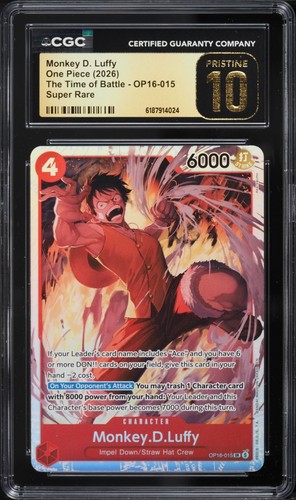 Monkey D Luffy OP16-015 SR CGC 10 Pristine ENGLISH One Piece The Time of Battle