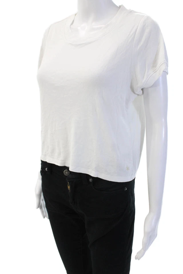 Espléndida Camiseta Mujer Recortada Blanca Modal Cuello Redondo Manga Corta Talla M Foto 2 de 4