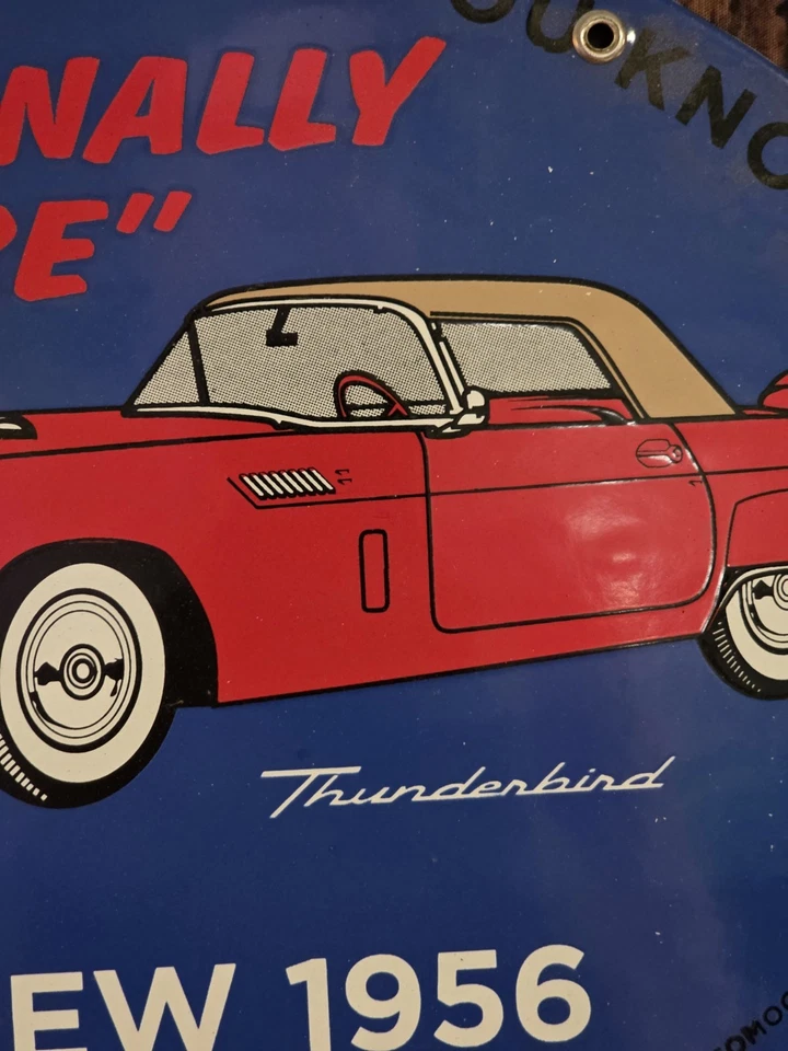 VINTAGE 1956 THUNDERBIRD PORCELAIN DEALERSHIP METAL SIGN 16.5" X 11". - Image 4 of 4