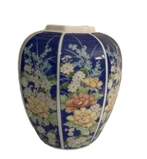 Vintage Echo Takahashi San Francisco Blue Floral Ginger Jar Vase Beautiful