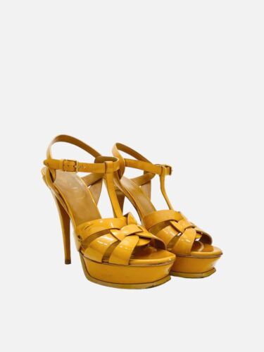 YVES SAINT LAURENT Tribute Tan Patent Leather 125mm Size 38.5 Heeled Sandals - Picture 2 of 7