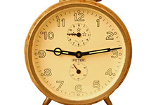 Vintage Peter German Wind-Up Alarm Clock Cream Dial Chrome Case Subdials 1960s